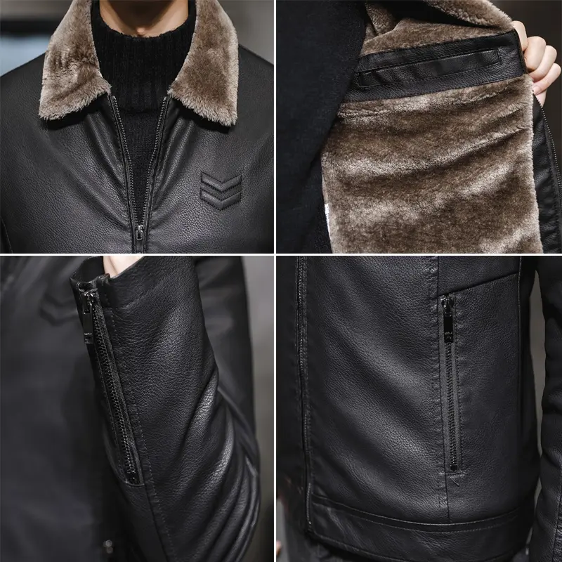 Winter Men's Warm PU Leather Jackets Fashion Men Retro Fleece Lined Motorcycle Jacket Men Windbreaker Thick Biker Leather Jacket