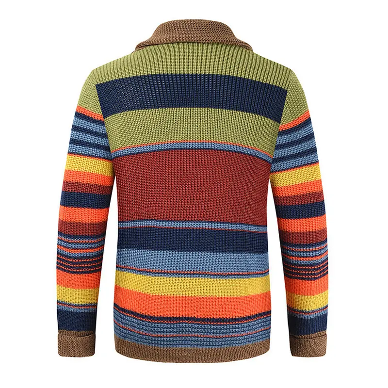 Winter Men's Rainbow Sweaters Cardigan Fashion Man Warm Knitted Sweaters Coats Man Lapel Windbreaker Knitted Jackets Clothing