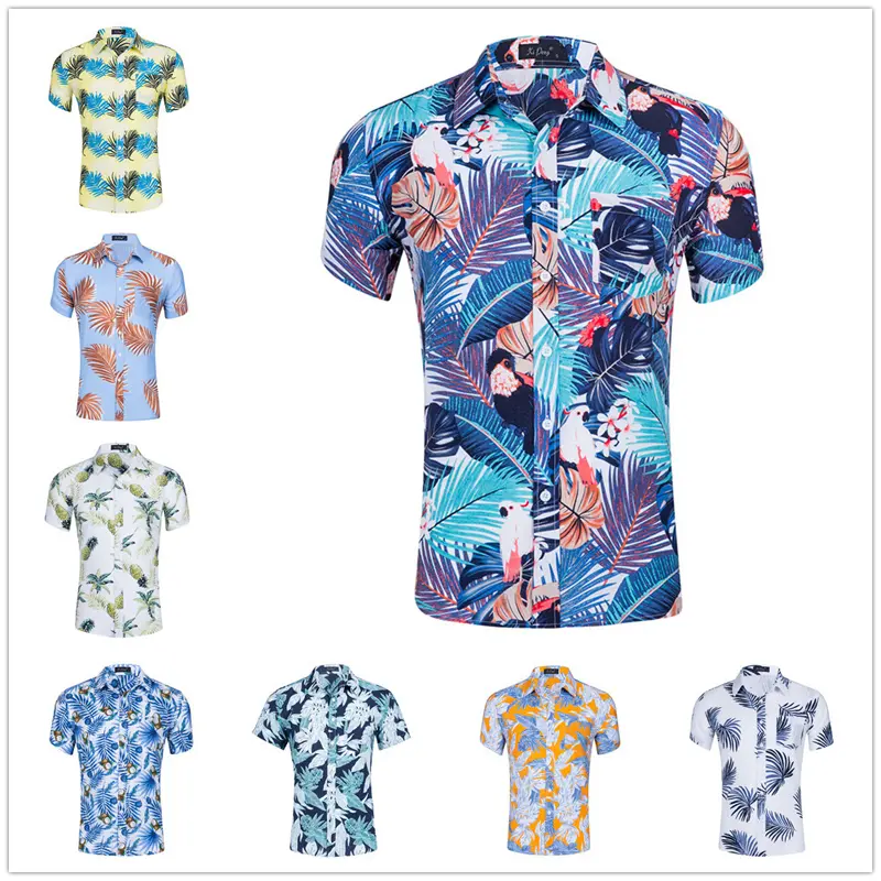 Summer Men's Beach Shirt Fashion Men Short Sleeve Tencel Cotton Breathable Tops Shirt Men Printed Hawaiian Swimminng Shirts
