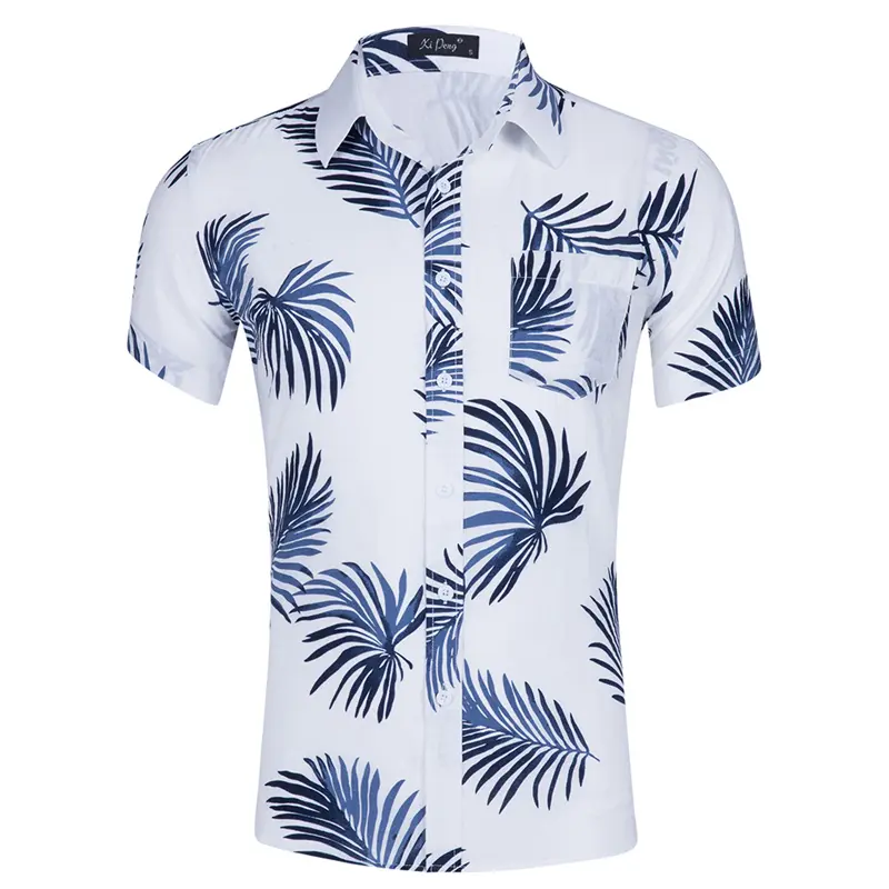 Summer Men's Beach Shirt Fashion Men Short Sleeve Tencel Cotton Breathable Tops Shirt Men Printed Hawaiian Swimminng Shirts