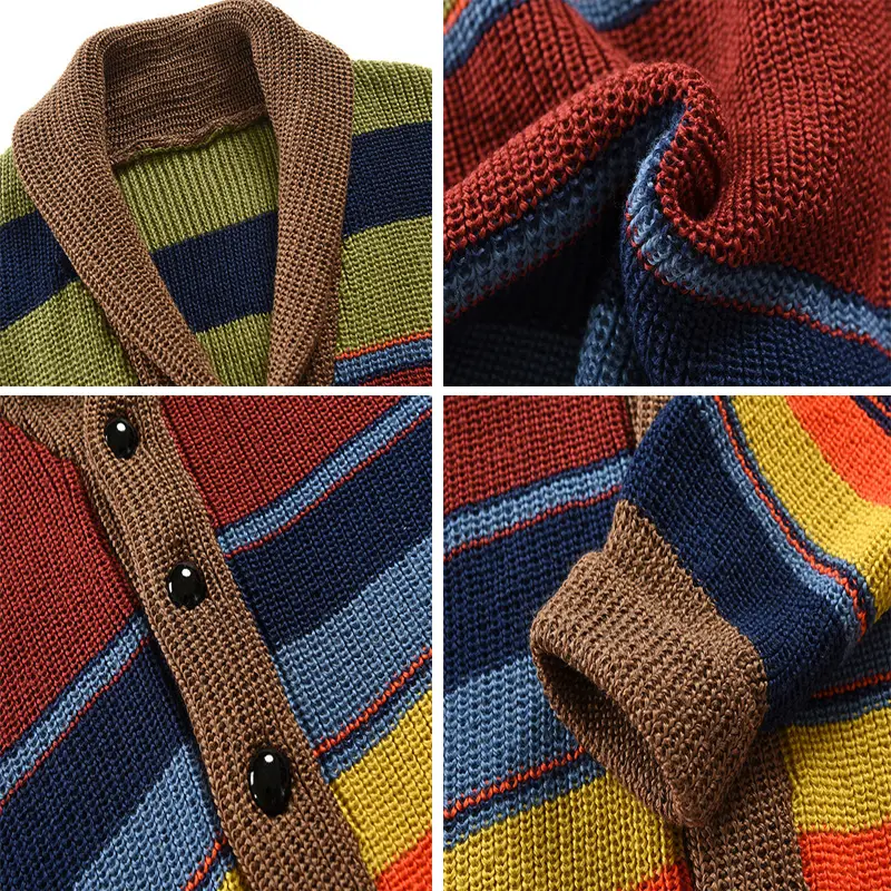 Winter Men's Rainbow Sweaters Cardigan Fashion Man Warm Knitted Sweaters Coats Man Lapel Windbreaker Knitted Jackets Clothing