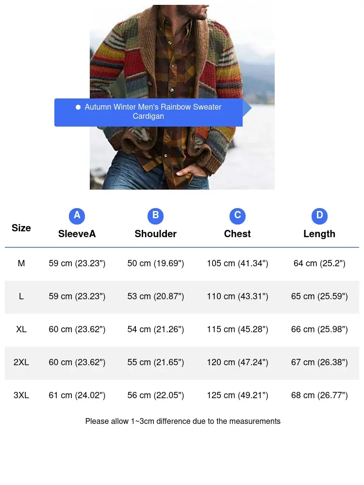 Winter Men's Rainbow Sweaters Cardigan Fashion Man Warm Knitted Sweaters Coats Man Lapel Windbreaker Knitted Jackets Clothing