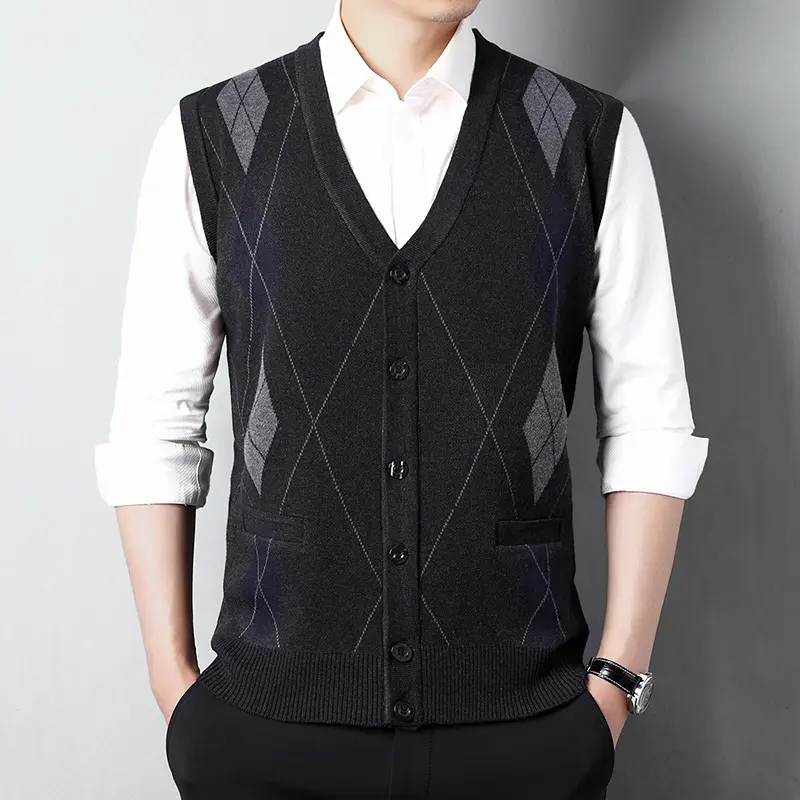 Autumn Men's Knitted Cardigan Vests Man Retro V-Neck Cardigan Jumper Knitted Waistcoats Casual Men Warm Sweater Vests Clothing
