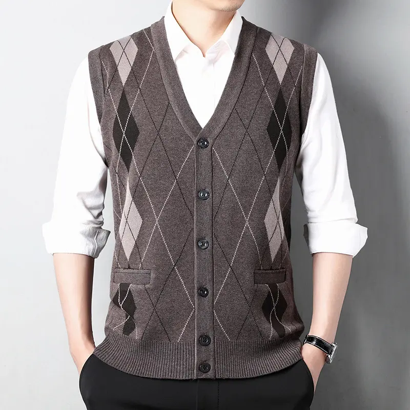 Autumn Men's Knitted Cardigan Vests Man Retro V-Neck Cardigan Jumper Knitted Waistcoats Casual Men Warm Sweater Vests Clothing