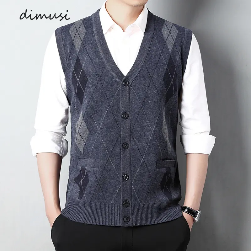 Autumn Men's Knitted Cardigan Vests Man Retro V-Neck Cardigan Jumper Knitted Waistcoats Casual Men Warm Sweater Vests Clothing
