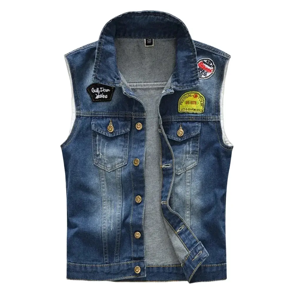 Spring Summber Men's Denim Vests Vintage Cotton Jeans Waistcoats Mens Fashion Ripped Biker Sleeveless Jackets Clothing