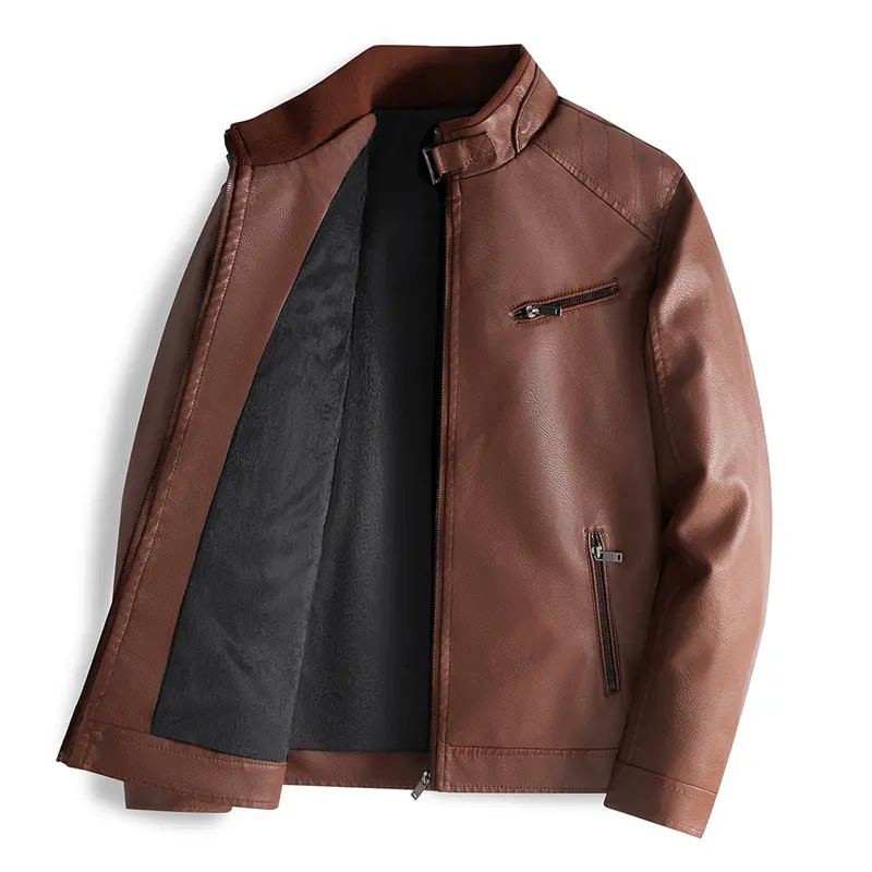 Winter Mens Warm PU Leather Jackets Fashion Men Retro Fleece Lined Motorcycle Jacket Men Thick Windbreaker Zipper Leather Jacket