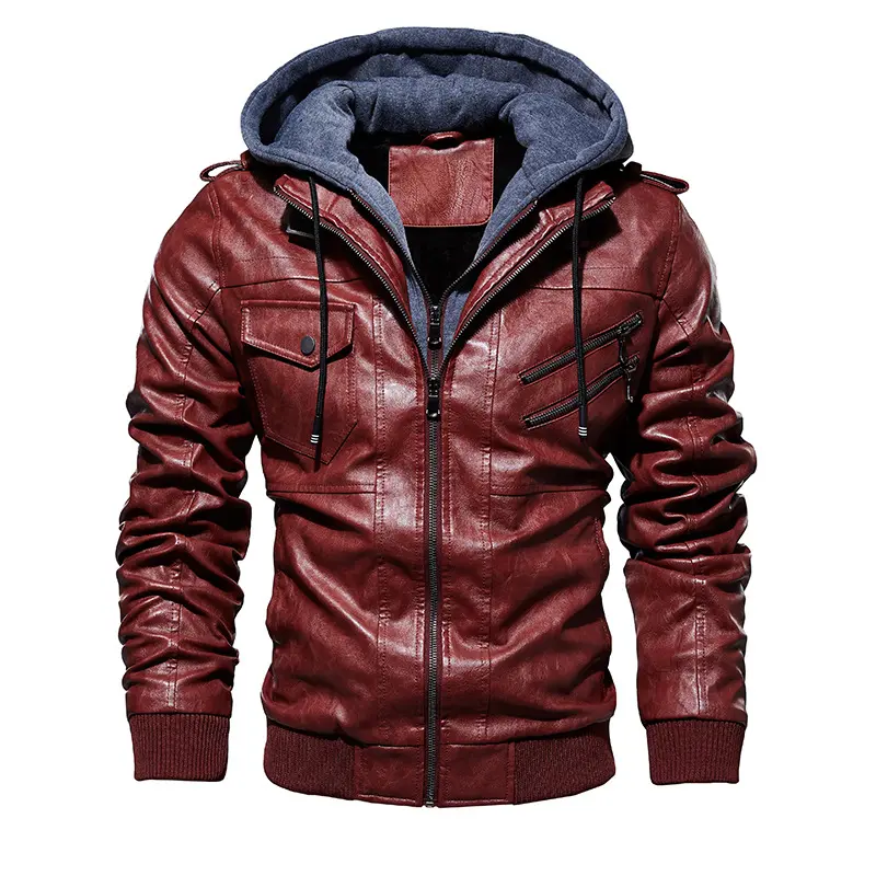Winter Men's PU Leather Jacket Casual Man Retro Motorcycle Leather Hooded Coats Male Business Zipper Leather Jackets Clothing