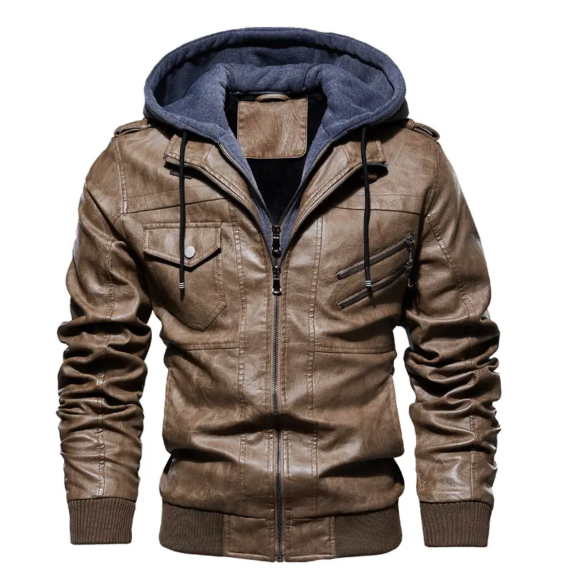 Winter Men's PU Leather Jacket Casual Man Retro Motorcycle Leather Hooded Coats Male Business Zipper Leather Jackets Clothing