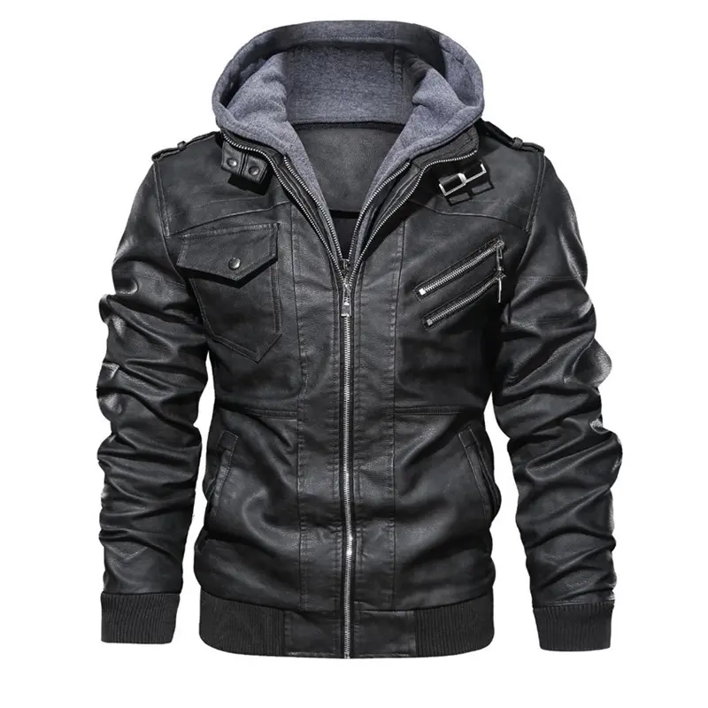Winter Men's PU Leather Jacket Casual Man Retro Motorcycle Leather Hooded Coats Male Business Zipper Leather Jackets Clothing