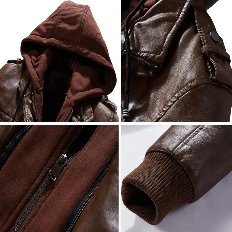 Winter Men's PU Leather Jacket Casual Man Retro Motorcycle Leather Hooded Coats Male Business Zipper Leather Jackets Clothing