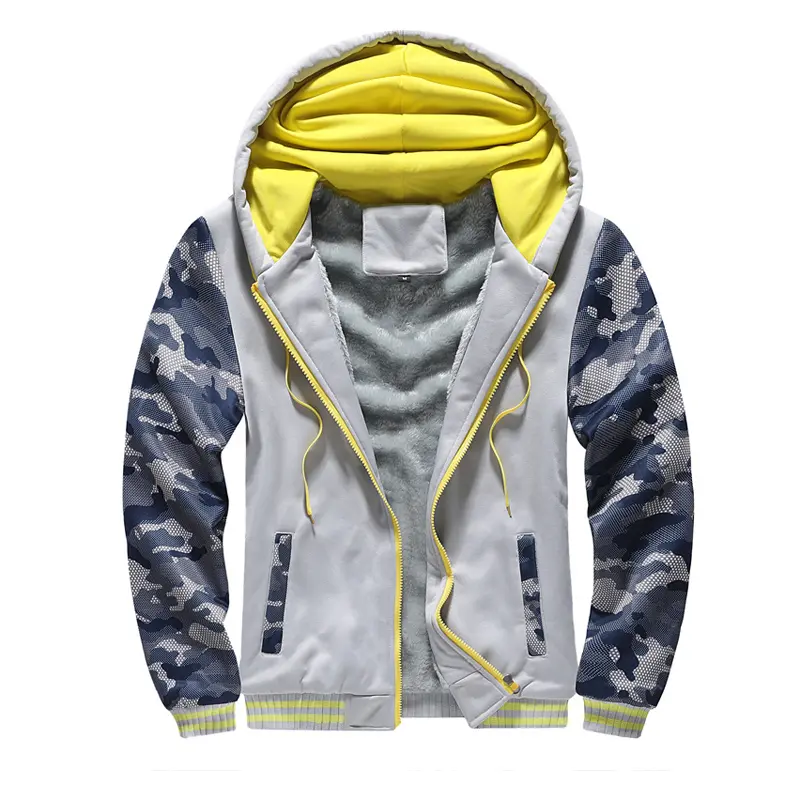 Autumn Winter Men's Warm Hooded Jackets Fashion Men Camo Fleece Lined Windbreaker Zipper Hoodies Men Sports Cardigan Jackets 5XL