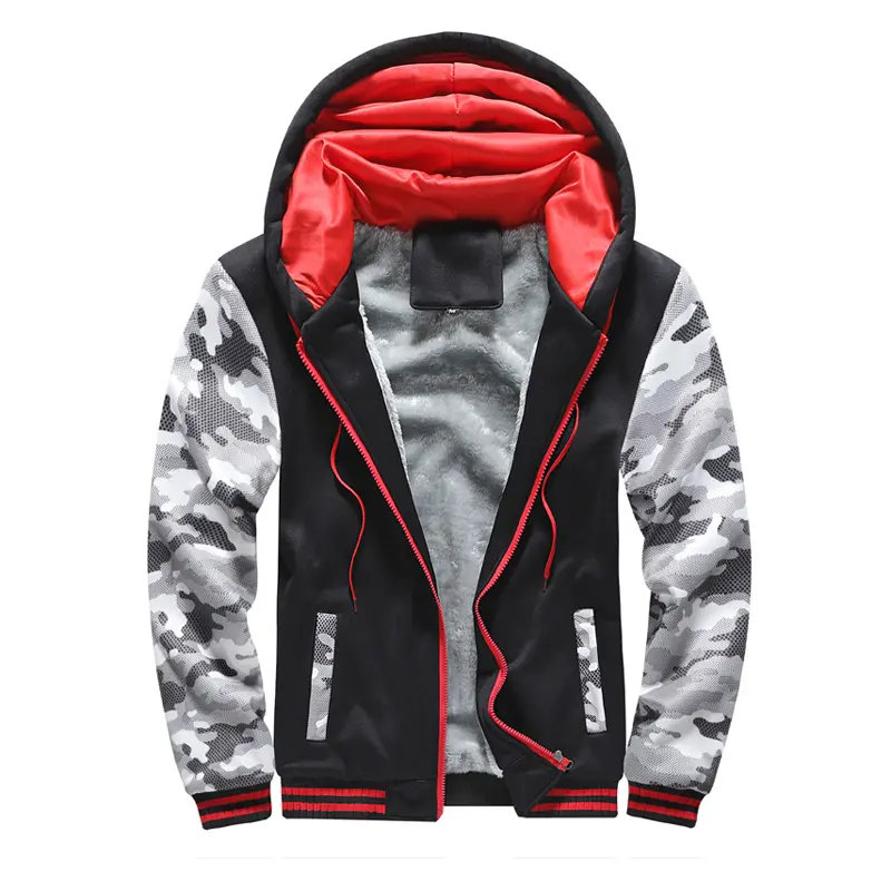 Autumn Winter Men's Warm Hooded Jackets Fashion Men Camo Fleece Lined Windbreaker Zipper Hoodies Men Sports Cardigan Jackets 5XL