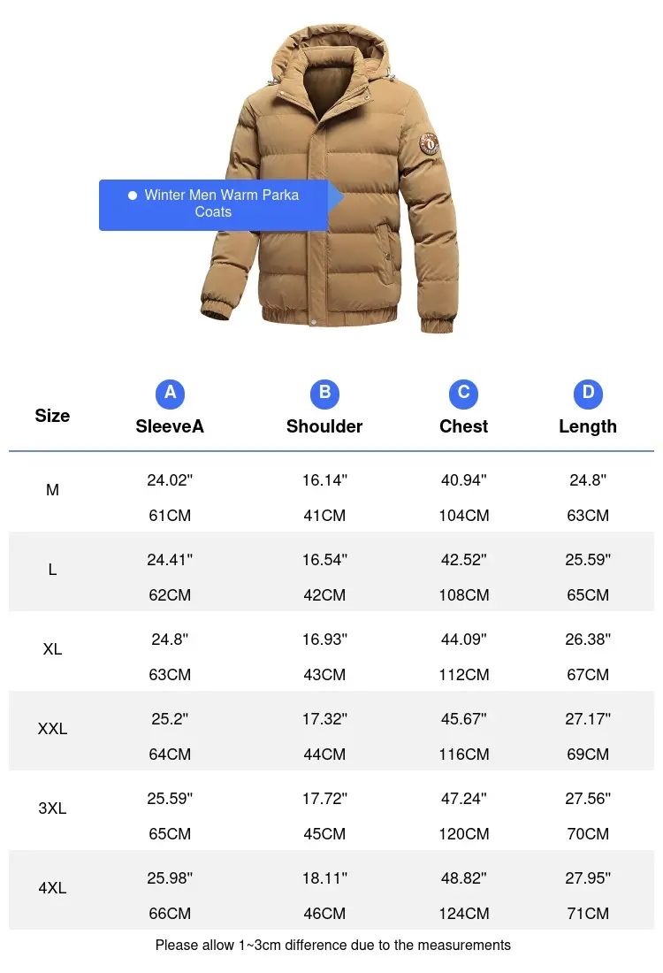 Winter Men's Warm Parkas Coats Men Cotton Thickn Windbreaker Hooded Coats Casual Outdoor Men Loose Down Thermal Jackets Clothing