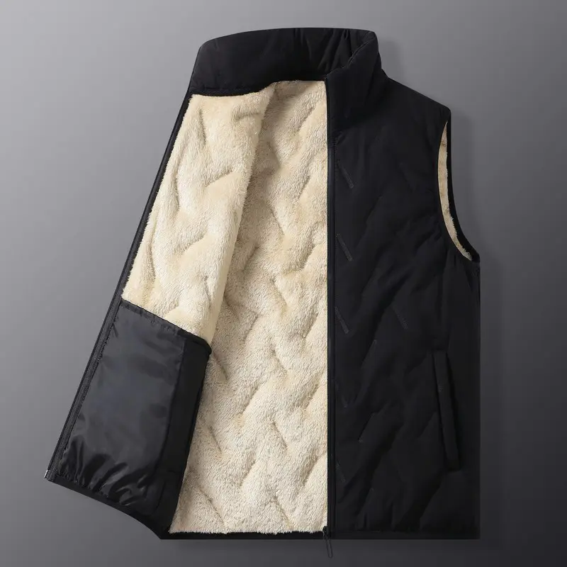Autumn Winter Men's Warm Vests Fashion Men Stand Collar Fleece Lined Waistcoats Men Thicken Windbreaker Zipper Vest Clothing 5XL