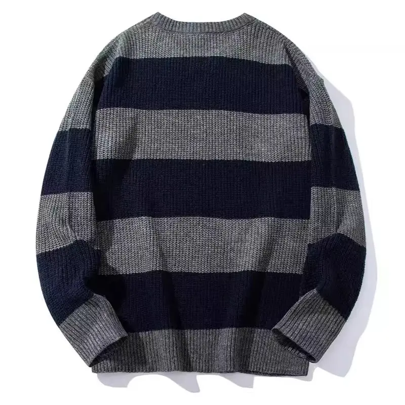 Autumn Men's O-Neck Striped Sweater Casual Men Warm Cashmere Knitted Pullover Men Classic Loose Knitwear Sweaters Clothing