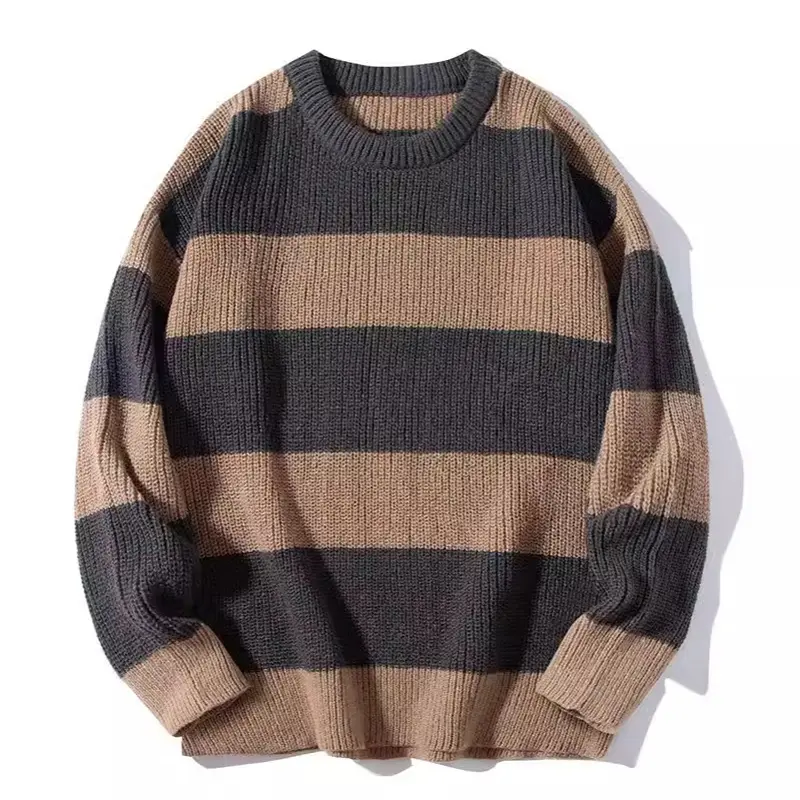 Autumn Men's O-Neck Striped Sweater Casual Men Warm Cashmere Knitted Pullover Men Classic Loose Knitwear Sweaters Clothing