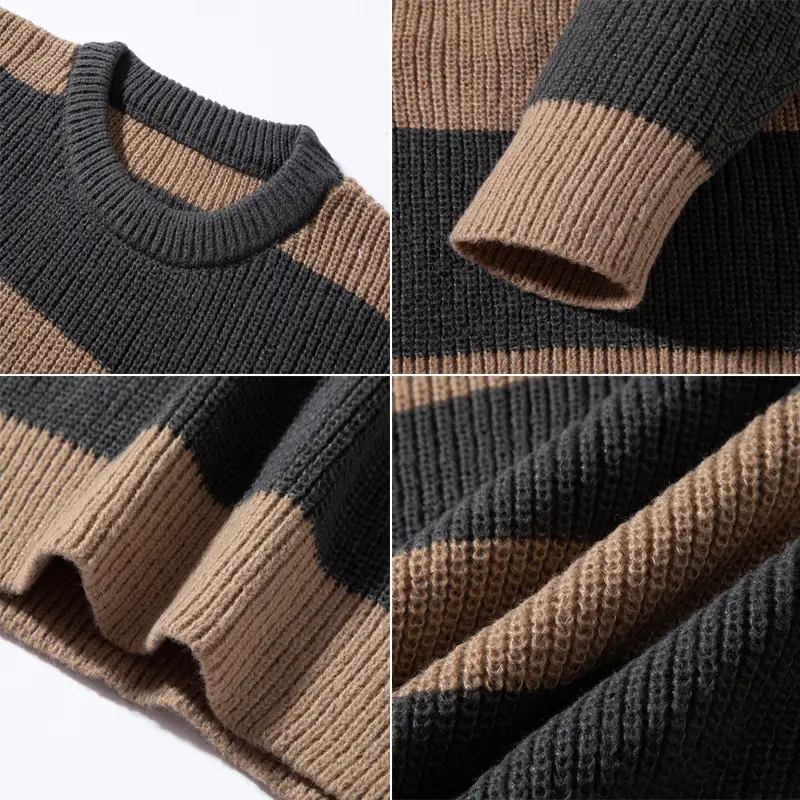 Autumn Men's O-Neck Striped Sweater Casual Men Warm Cashmere Knitted Pullover Men Classic Loose Knitwear Sweaters Clothing
