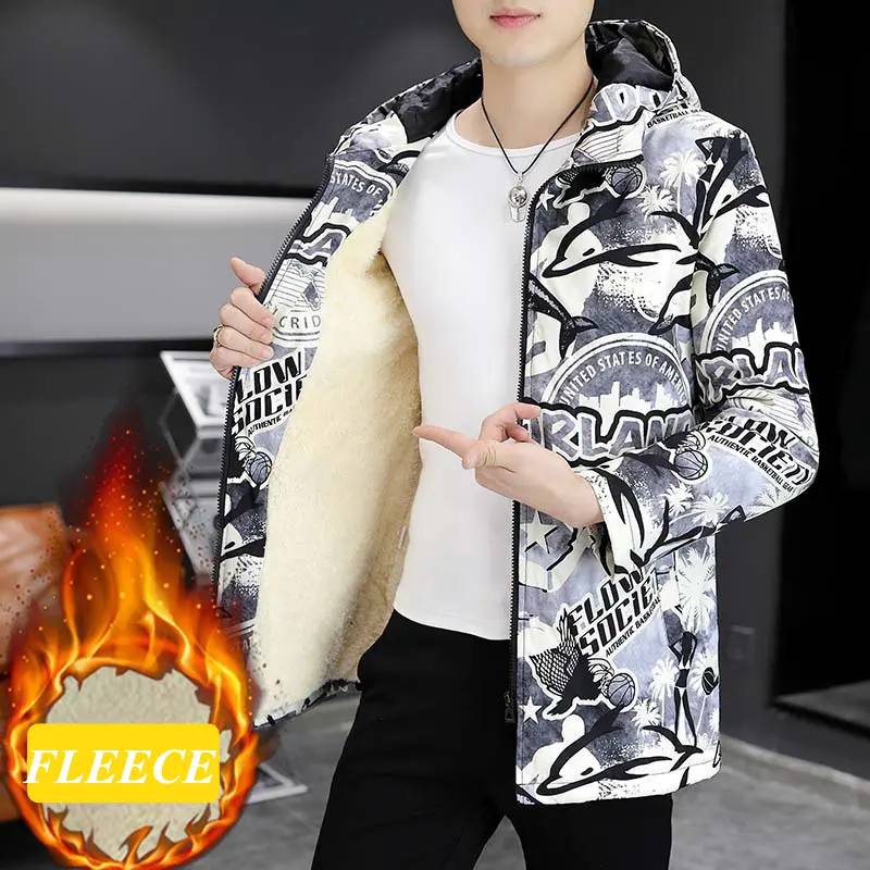 DIMUSI Winter Mens Bomber Zipper Jacket Man Fashion Long Fleece Warm Padded Hooded Coats Casual Windbreaker Jackets Men Clothing