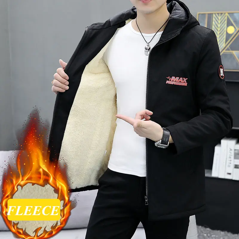 DIMUSI Winter Mens Bomber Zipper Jacket Man Fashion Long Fleece Warm Padded Hooded Coats Casual Windbreaker Jackets Men Clothing