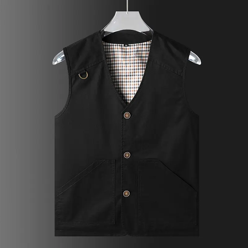Summer Men's Cotton Vests Fashion V-Neck Fishing Work Waistcoat For Mens Leisure Multi-Pocket Photography Sleeveless Jackets
