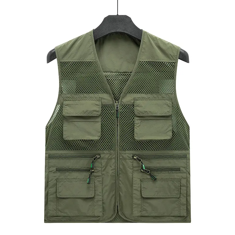Summer Men's Multi-Pocket Vests Outdoor Men Breathable Mesh Fishing Baggy Waistcoats Male Work Sleeveless Jackets Clothing 8XL