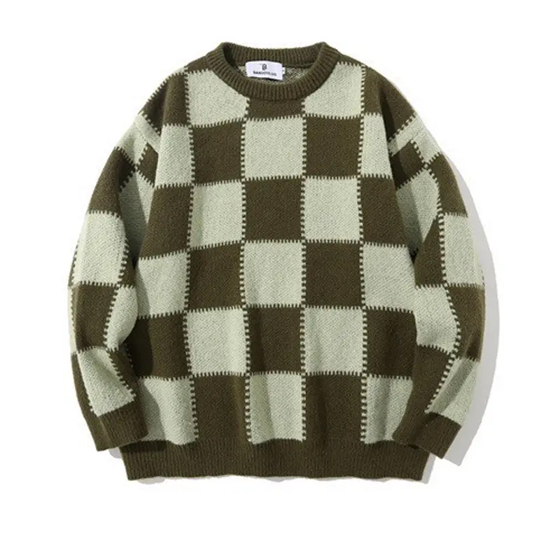 Spring Autumn Men's Plaid O-Neck Sweaters Casual Men Cashmere Warm Knitted Pullover Men Classic Loose Knitwear Sweaters Clothing
