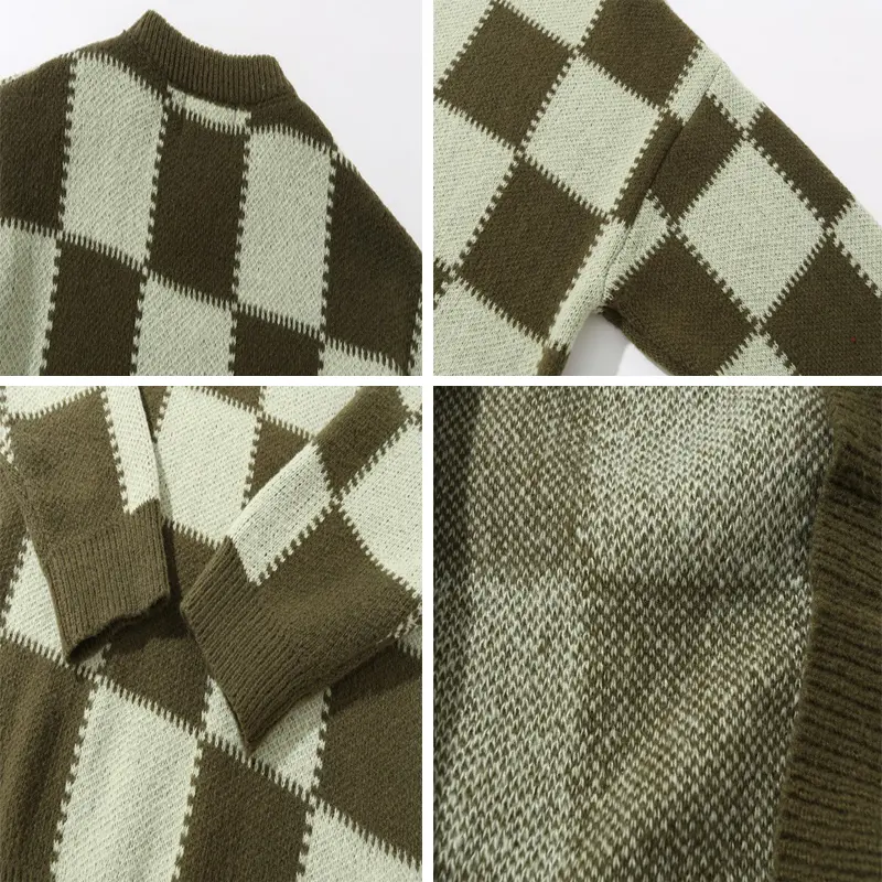 Spring Autumn Men's Plaid O-Neck Sweaters Casual Men Cashmere Warm Knitted Pullover Men Classic Loose Knitwear Sweaters Clothing