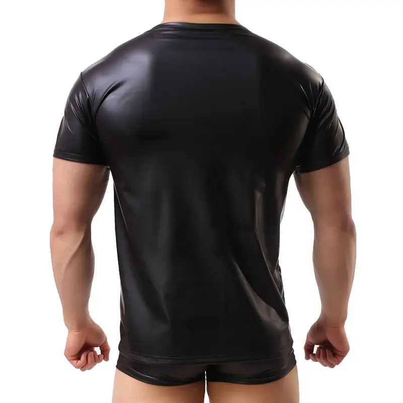 DIMUSI PU Leather T Shirts Men Sexy Fitness Tops Gay T-shirt Tees Mens stage T-shirt O-Neck Sexy Men Casual Clothes PA070
