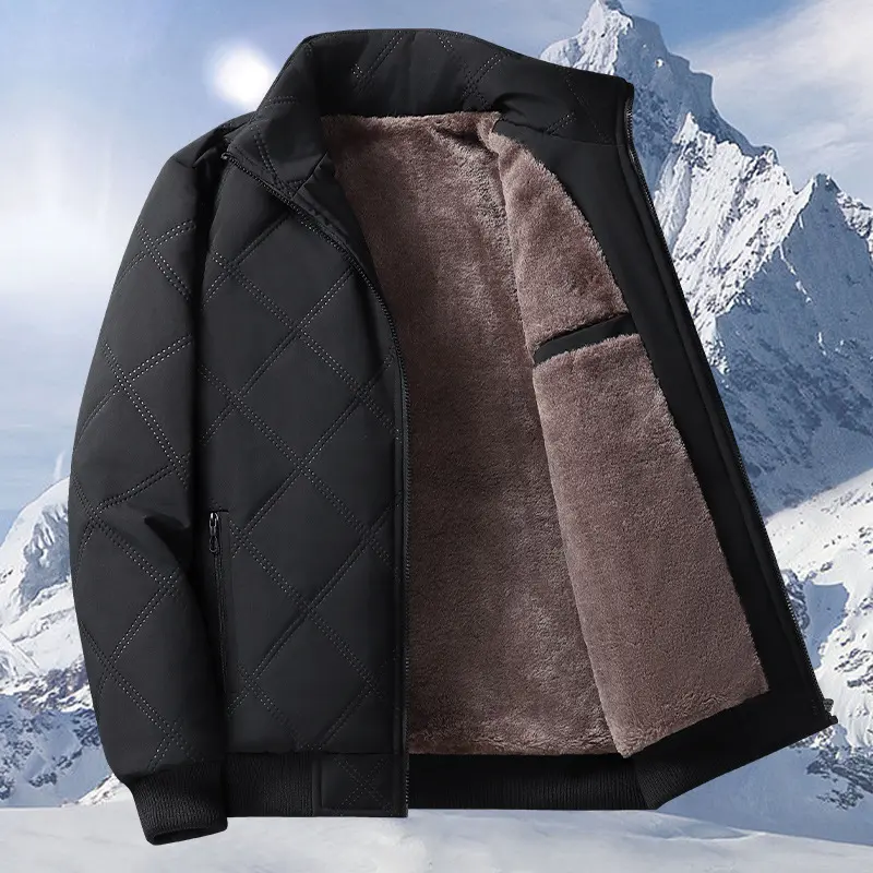 Winter Men's Warm Padded Jacket Fashion Men Fleece Lined Thermal Parkas Outdoor Men Stand Collar Windbreaker Jacket Men Clothing