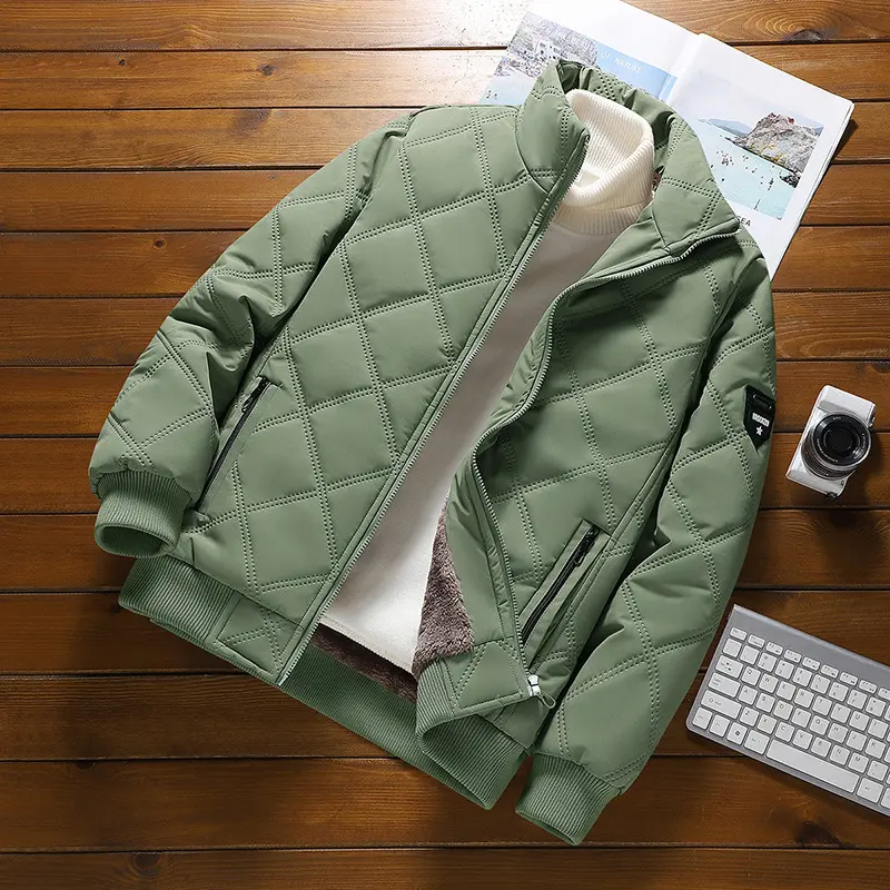 Winter Men's Warm Padded Jacket Fashion Men Fleece Lined Thermal Parkas Outdoor Men Stand Collar Windbreaker Jacket Men Clothing