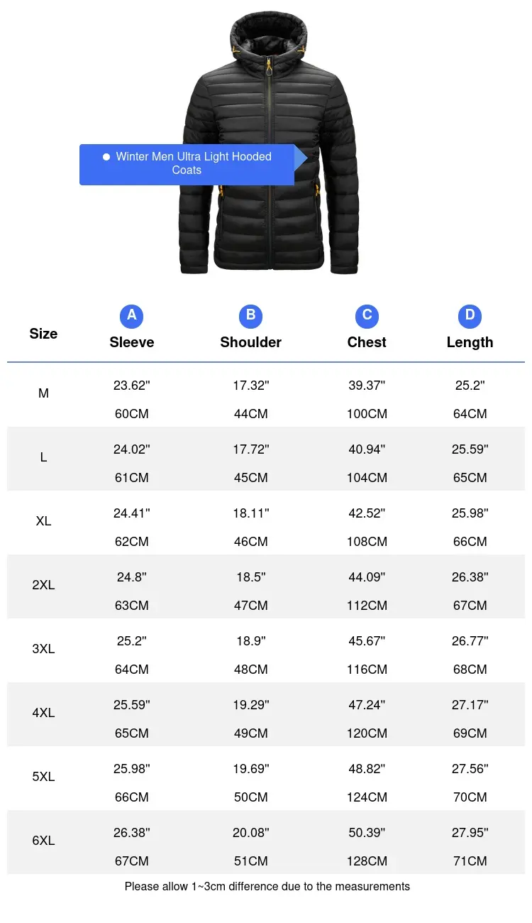 Winter Men's Ultra Light Warm Parkas Coats Fashion Men Windbreaker Hooded Coats Outdoor Men Thermal Zipper Jacket Clothing 6XL
