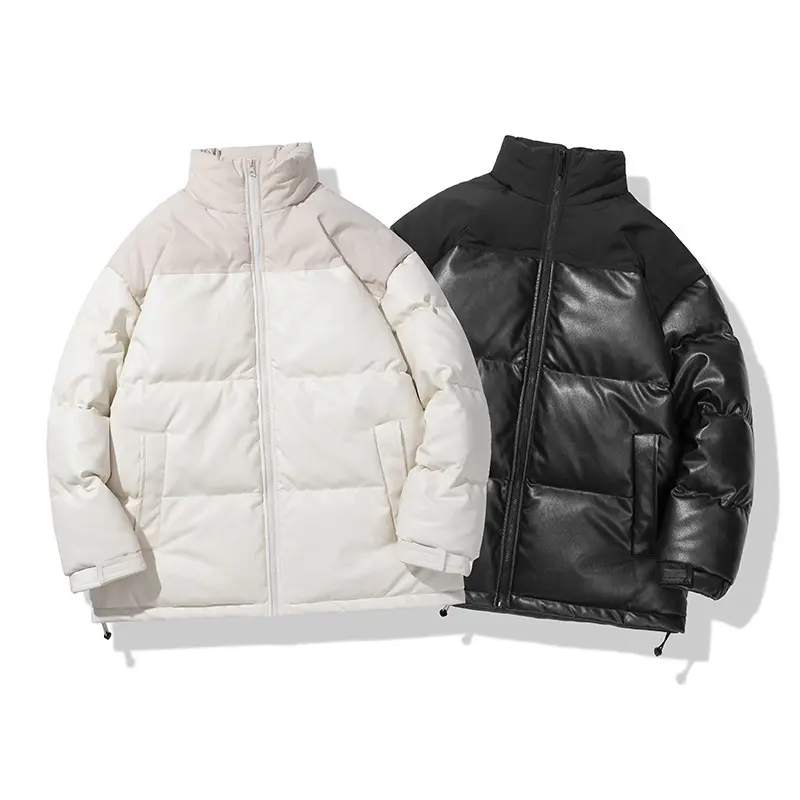 Winter Men Leather Parkas Coats Man Mountain Ski Thermal Coats Men Stand Collar Thicken Windbreaker Down Padded Jacket Clothing