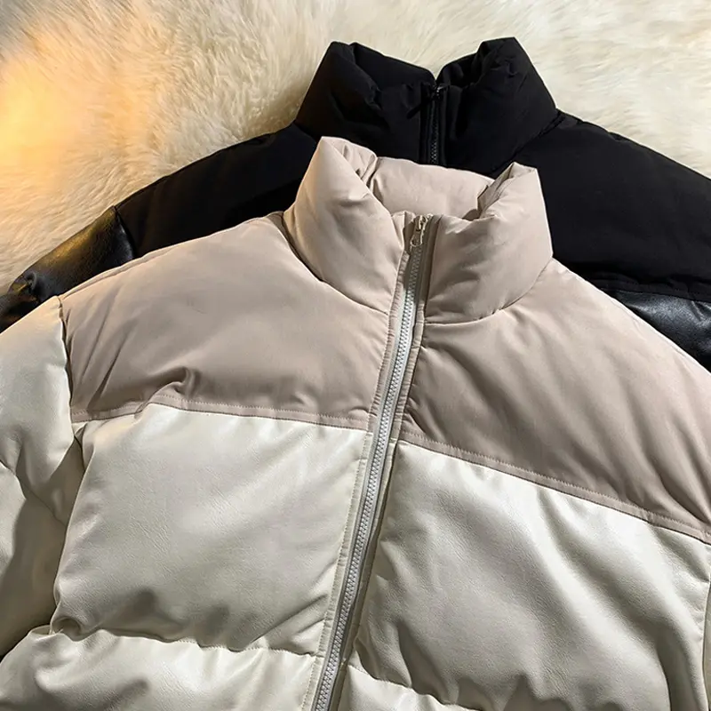 Winter Men Leather Parkas Coats Man Mountain Ski Thermal Coats Men Stand Collar Thicken Windbreaker Down Padded Jacket Clothing