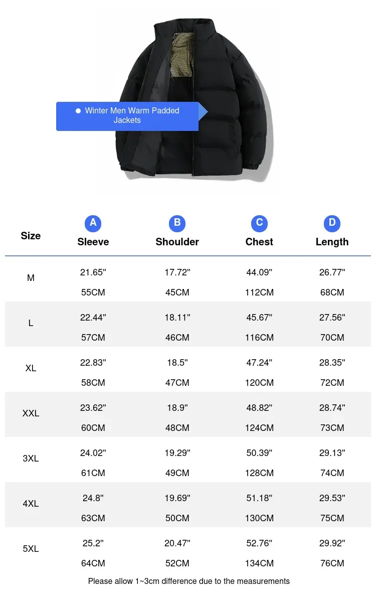 Winter Mens Warm Padded Jackets Fashion Men Stand Collar Cotton Down Parkas Outdoor Men Thermal Windbreaker Coats Clothing 5XL