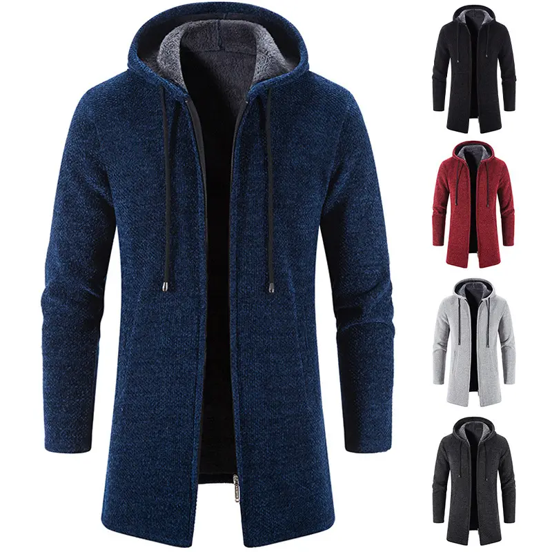 DIMUSI Winter Men's Sweaters Cardigan Fashion Man Fleece Long Knitted Sweater Hoodies Men Warm Knitted Cardigan Coats Clothing