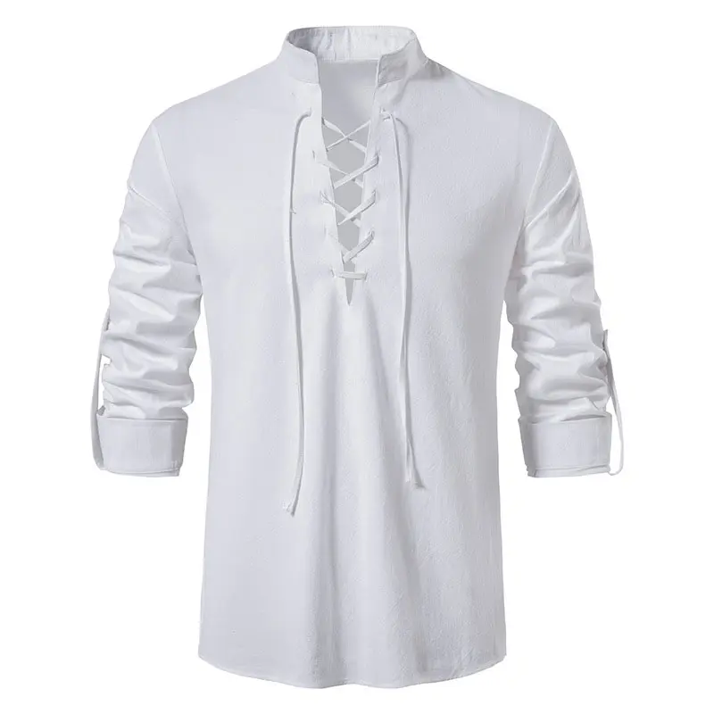 Spring Summer Men's Linen Shirts Casual Men Long Sleeve Button Loose Henley Shirts Fashion Man Beach Breathable Shirts Clothing