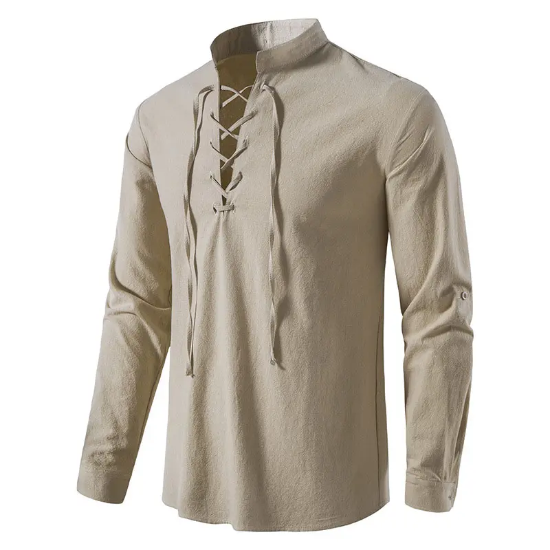 Spring Summer Men's Linen Shirts Casual Men Long Sleeve Button Loose Henley Shirts Fashion Man Beach Breathable Shirts Clothing