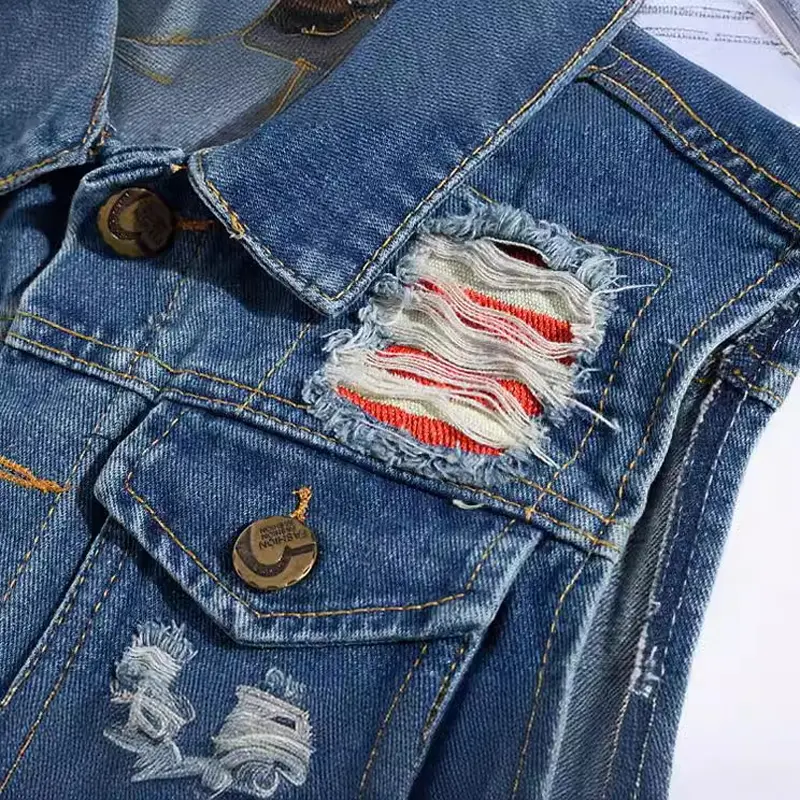 Summer Men's Denim Vests Fashion Cotton Party Jean Waistcoat For Mens Slim Fit Hip Hop Embroider Sleeveless Jackets Clothing