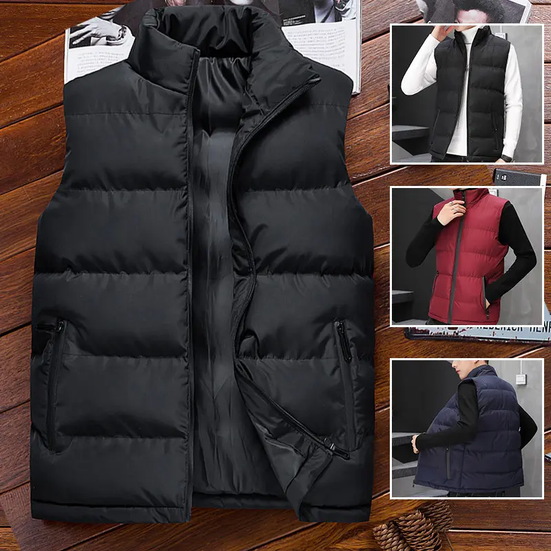 Winter Men's Warm Down Padded Vests Men Stand Collar Thick Sleeveless Jackets Outdoor Men Thermal Windbreaker Waistcoats 5XL