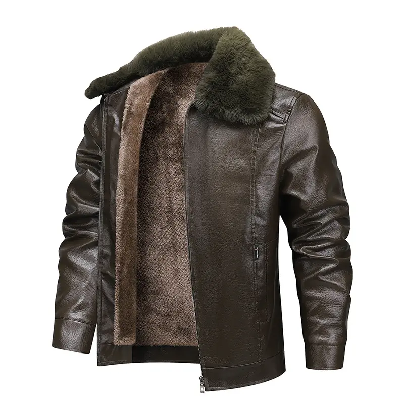 Winter Mens Warm PU Leather Jackets Men Retro Faux Fur Collar Motorcycle Jacket Men Windbreaker Business Leather Coats Clothing