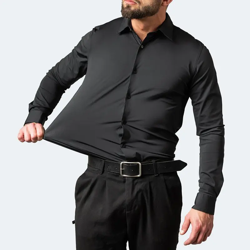 Spring Autumn Men's Stretch Shirt Fashion Man Solid Color Long Sleeve Breasted Shirts Classic men Business Dress Shirts Clothing