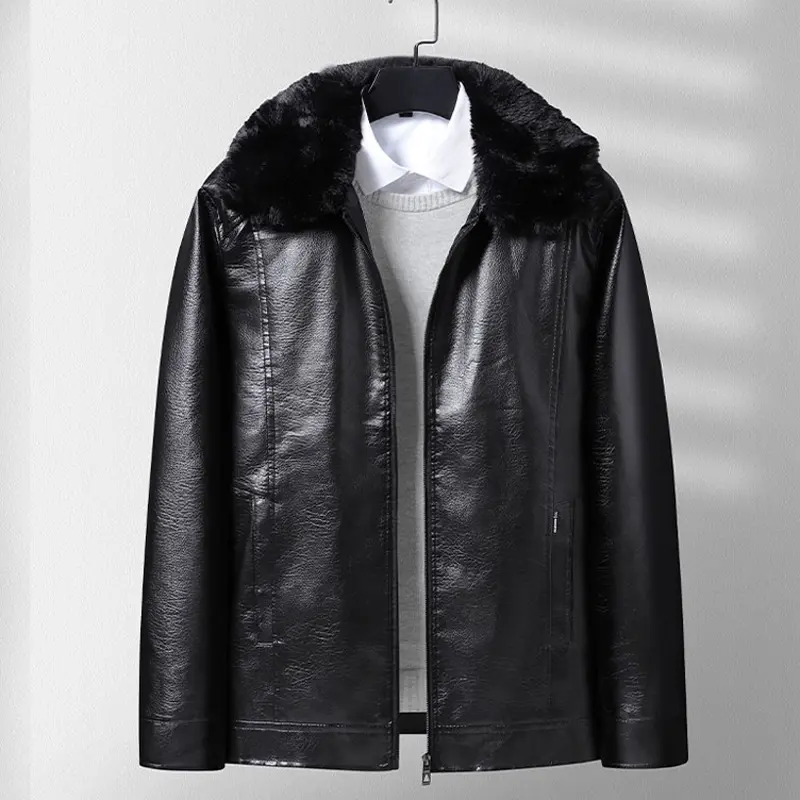 Winter Mens Warm PU Leather Jackets Men Retro Faux Fur Collar Motorcycle Jacket Men Windbreaker Business Leather Coats Clothing