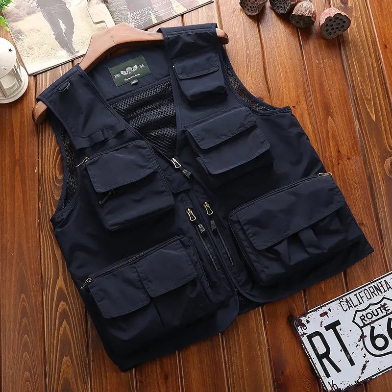 DIMUSI Mens Vests Quick Dry Breathable Multi Pocket Mesh Vest Sleeveless Jackets Man Tactical Outwear Windreaker Waistcoats 7XL