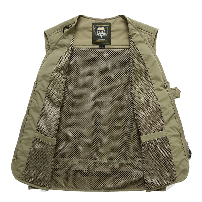 DIMUSI Mens Vests Quick Dry Breathable Multi Pocket Mesh Vest Sleeveless Jackets Man Tactical Outwear Windreaker Waistcoats 7XL