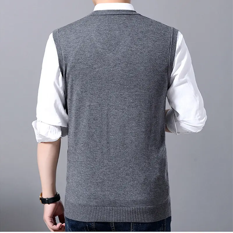 Autumn Winter Men's Sleeveless Jackets Knitted Warm Waistcoats Casual Men V-Neck Pullovers Uniform Sweater Vests Clothing