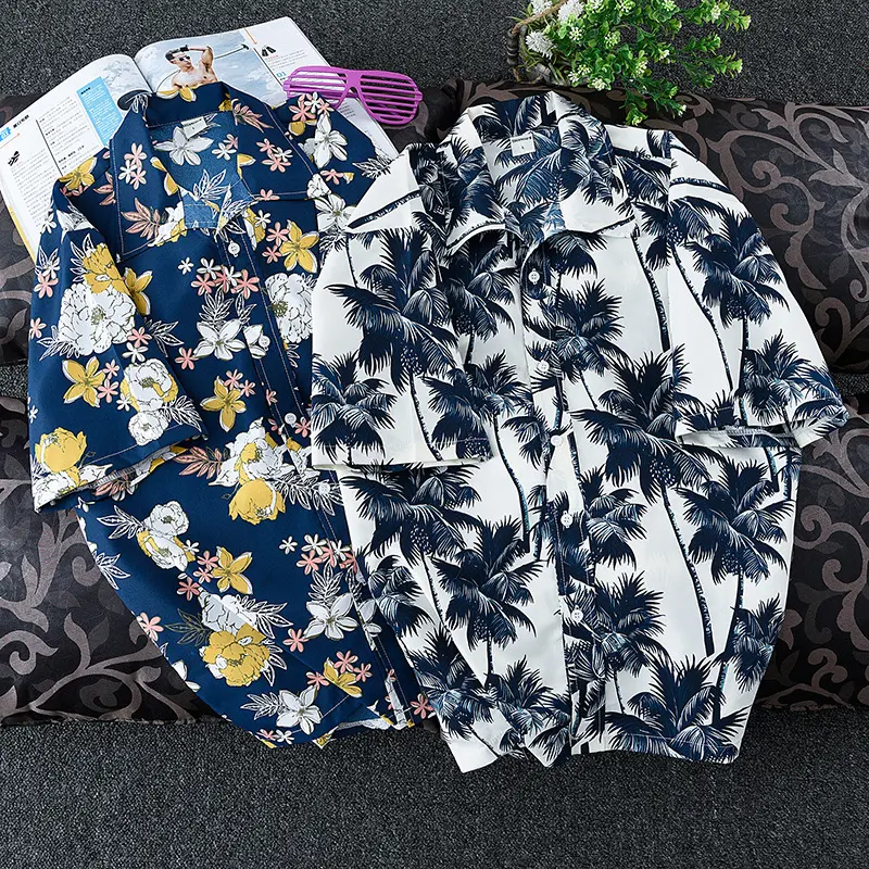 Summer Mens Short Sleeve Hawaiian Shirt Quick Drying Breathable Shirt Men Casual Floral Beach Shirts Men Clothing 5XL