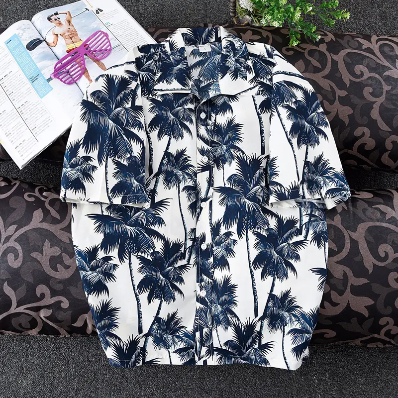 Summer Mens Short Sleeve Hawaiian Shirt Quick Drying Breathable Shirt Men Casual Floral Beach Shirts Men Clothing 5XL