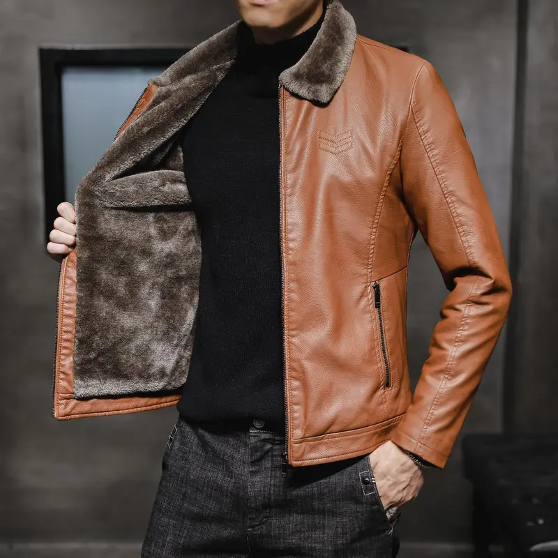 DIMUSI Winter Men's Leather Jacket Fashion Man Motorcycle PU Leather Jacket Casual Fleece Warm Zipper Leather Coats Men Clothing