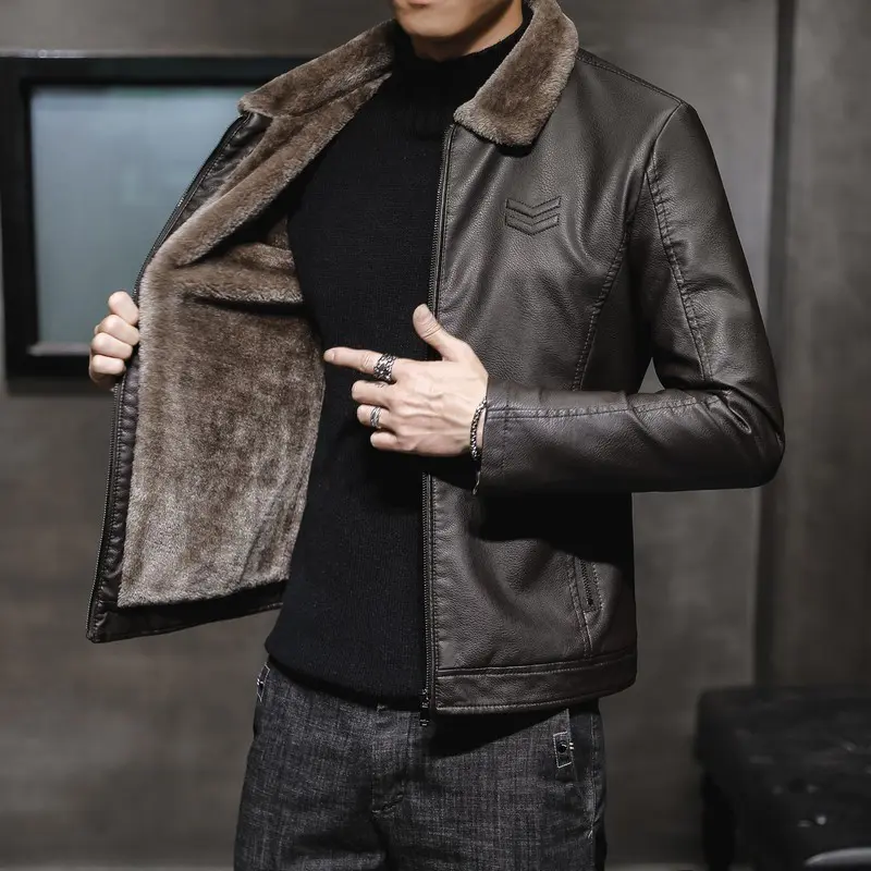 DIMUSI Winter Men's Leather Jacket Fashion Man Motorcycle PU Leather Jacket Casual Fleece Warm Zipper Leather Coats Men Clothing